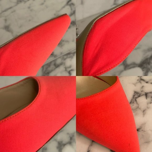 AREA Neon Orange Crystal Chandelier Canvas Block Heel Point Toe Pumps - Picture 8 of 11